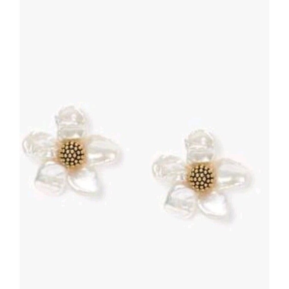 NWT Kate Spade Floral Frenzy Pearl Flower Stud Earrings Gold Tone Vtg Rare - Picture 4 of 13